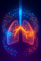  Futuristic respiratory system with energy particles representing oxygen exchange