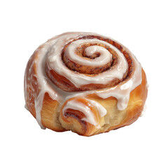Fototapeta premium A close-up of a freshly baked, glazed cinnamon roll against a solid black background