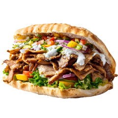 Grilled chicken wrap with fresh vegetables isolated on transparent background