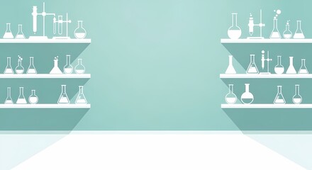 Lab Equipment on Shelves Science, Chemistry, and Research Essentials