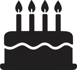 "Birthday Cake Silhouette with Lit Candles – Celebration Party Icon Vector"