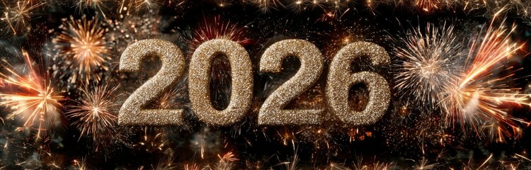 Nighttime Celebration of 2026 with Glowing Sparks.