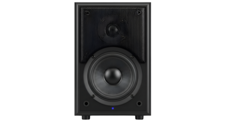 Black Speaker with Visible Drivers for Audio Playback.