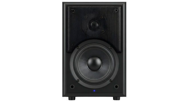 Black Speaker with Visible Drivers for Audio Playback.