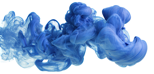 Abstract swirling blue ink against a stark black background, creating a dynamic and fluid form