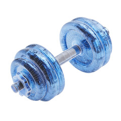 A translucent, wireframe-like barbell illustration, showcasing fitness and weightlifting concepts