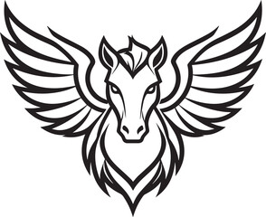 Pegasus Winged Horse Line Art Vector