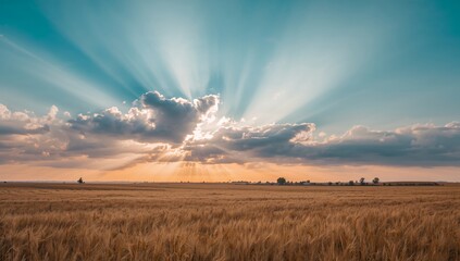 Fototapeta premium Golden Field, Radiant Sky Abstract Landscape with Light and Texture Elements.