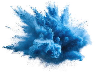 A dynamic abstract depiction of a powder explosion, showcasing a vibrant blue color