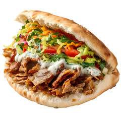 Grilled chicken wrap with fresh vegetables isolated on transparent background