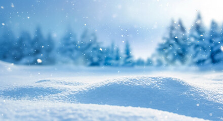 Winter wonderland snowy landscape background with falling snow and trees