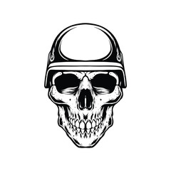 Military Skull with Combat Helmet line art illustration
