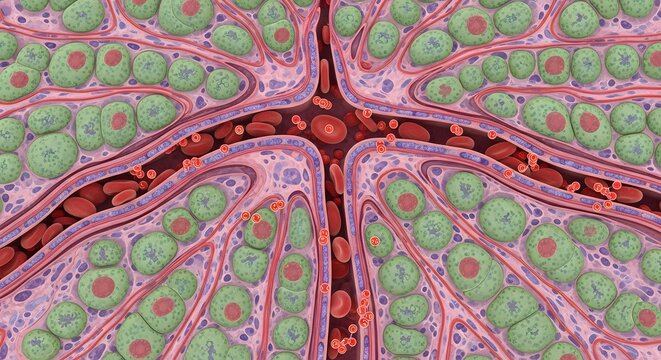 A highly detailed microscopic view of plant cells showing cell walls, chloroplasts, and vascular tissues in vibrant colors and intricate structures