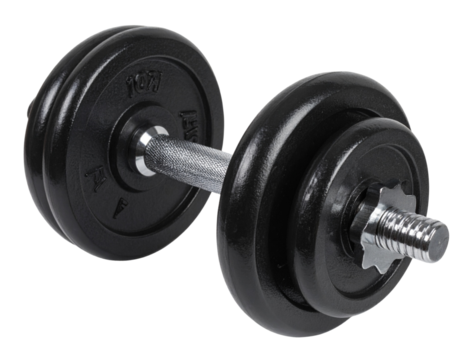 Black Metal Dumbbell Side View, Realistic Gym Equipment PNG Isolated on Transparent Background