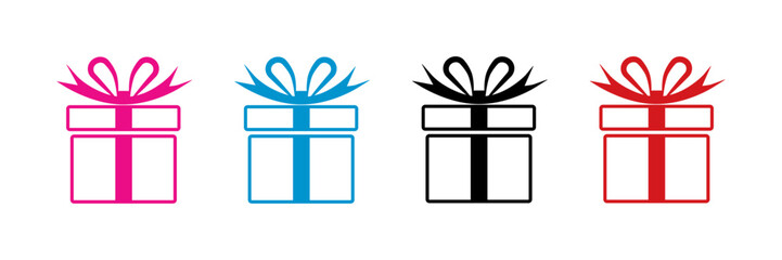 Set of minimalist gift box icons with transparent background, depicting wrapped presents, perfect for celebrations, rewards, e-commerce, and holiday promotions, vector illustration