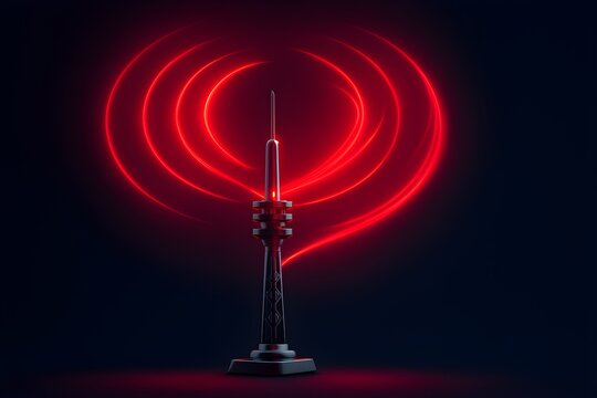 Futuristic communication tower emitting vibrant red signals, perfect for technology concepts and modern network designs, adding a touch of innovation