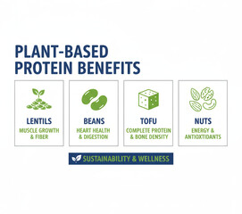 A visual guide to the nutritional benefits of vegan protein options, including legumes, tofu, and nuts for wellness and sustainability