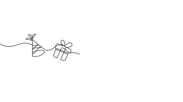 new year party celebration decorate one line drawing continuous