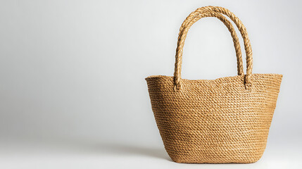 Fototapeta premium Capture the essence of coastal living with this handcrafted woven tote. Its natural texture and spacious design make it the ideal companion for beach days and summer getaways.
