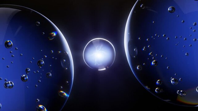 A mesmerizing digital render of three glowing blue orbs floating in deep space, representing a futuristic concept of multiverse and cosmic energy
