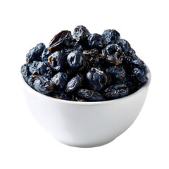 Prunes fruits in a bowl isolated on transparent background