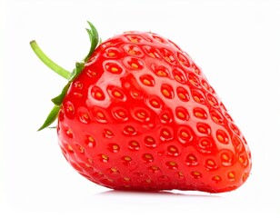 Vibrant Close-Up of a Ripe Red Strawberry Isolated on White Background for Culinary and Design Projects