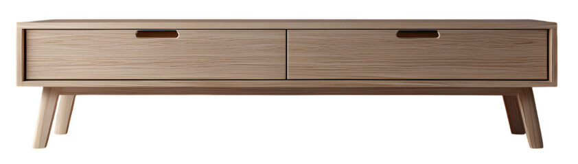 Wooden media console with two drawers isolated on transparent background Classic Tv cabinet isolated on transparent