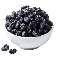 Prunes fruits in a bowl isolated on transparent background