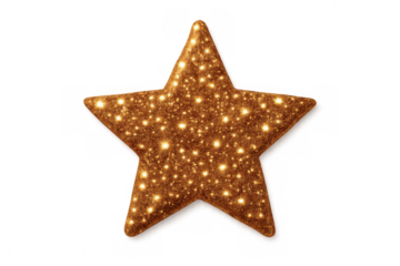 Gold glitter star with sparkling texture, shiny decorative element for celebrations and holidays, transparent background