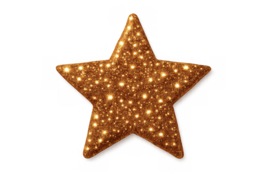 Gold glitter star with sparkling texture, shiny decorative element for celebrations and holidays, transparent background