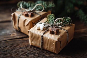 Rustic Christmas Gift Wrapping With Kraft Paper, Twine, and Star Ornaments