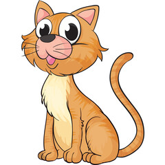 Orange Tabby Cat Sitting Happily with Tongue Out and Big Eyes Isolated on White Background