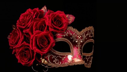 Masquerade. Crimson Roses and Gilded Secrets, a Dance of Shadows and Light.