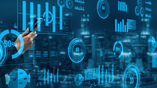 A professional using a smartphone amidst vibrant data visualizations in a city at night. This image captures the essence of technology, analytics, and modern business insights. Xenic - Powered by Adobe