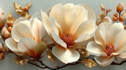 Elegant magnolia flowers with golden leaves design high resolution picture