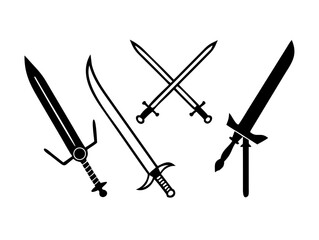 Sword icon vector set. saber illustration sign collection. weapon symbol. steel logo.
