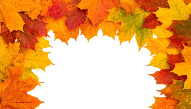 Autumn leaves frame with vibrant colors and white space.