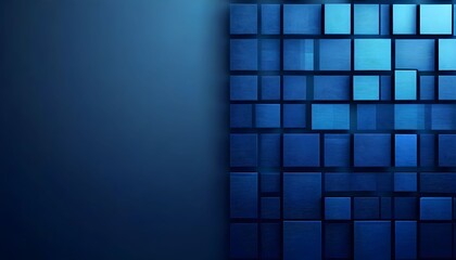A textured background with a gradient of deep blue squares arranged in a grid pattern on the right side.