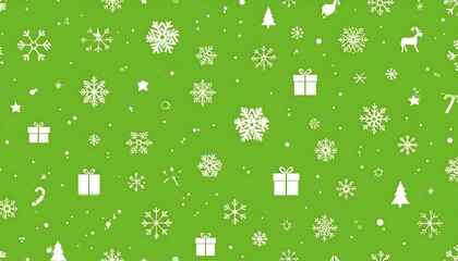 Festive Green Christmas Pattern with Snowflakes and Gifts.
