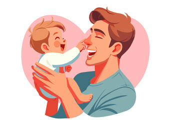 Happy Father Playing with Laughing Baby