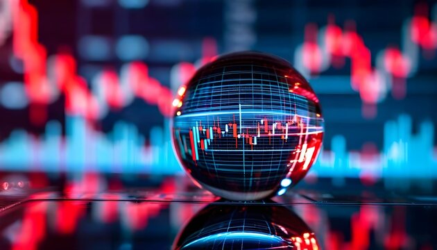 A crystal ball reflecting stock market data, representing financial analysis and investment strategies.