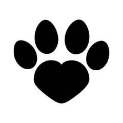 Cute Paw Print with Heart Icon on White Background.