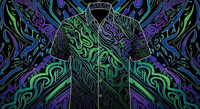 Psychedelic Shirt Design with Intricate Patterns and Vibrant Colors.