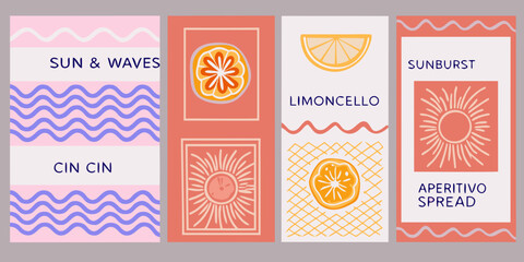 Retro summer vibes with citrus fruits and sun motifs for drinks and aperitivo