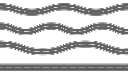 Collection of straight and wavy road vector icons. Road trip and Journey route. Curves roads and horizontal path. Navigation maps, travel, transportation, and infographic design. Vector illustration. © Munnacreativehub