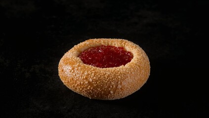 Round Treat with Ruby Center, Detailed Texture A Sweet Visual Delight.