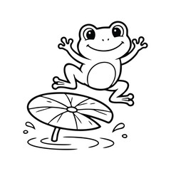 Cute Cartoon Frog Jumping from a Lily Pad - Amphibian Clipart