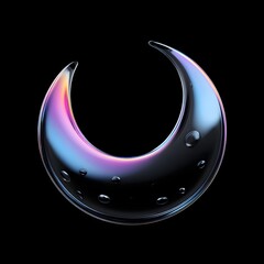 Ephemeral Moon: A mesmerizing close-up of a holographic crescent moon, capturing the celestial beauty with iridescent hues against a deep black backdrop.
