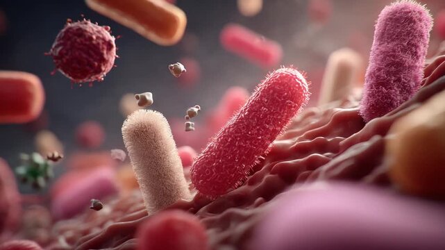 Microscopic view of various bacteria and viruses