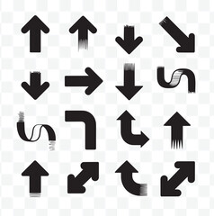 Black Arrows Set on Transparent Background